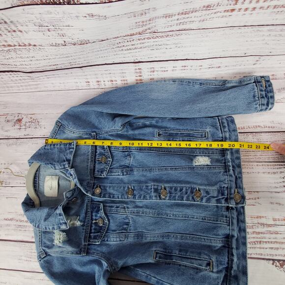 Kancan Henney Classic Trucker Jacket S Distressed Jean Denim Grunge Emo Gorpcore - Picture 11 of 13